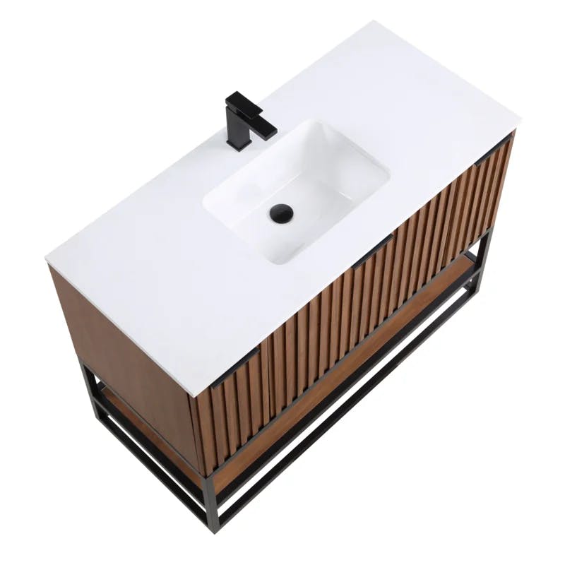 Terra Modern 48'' White Quartz Acacia Single Bathroom Vanity