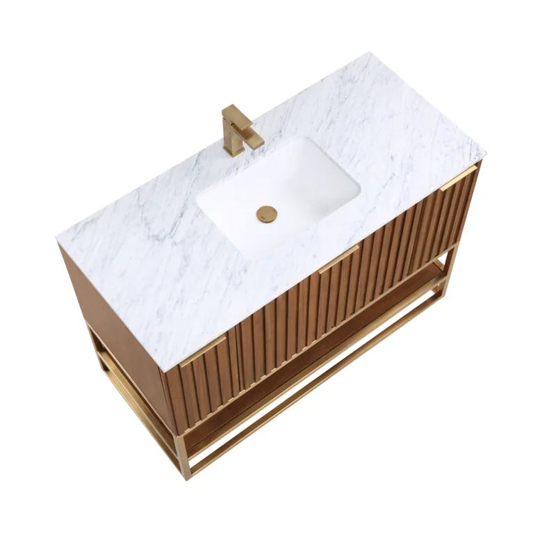 Terra 48'' Walnut Single Freestanding Bathroom Vanity with Satin Brass Accents