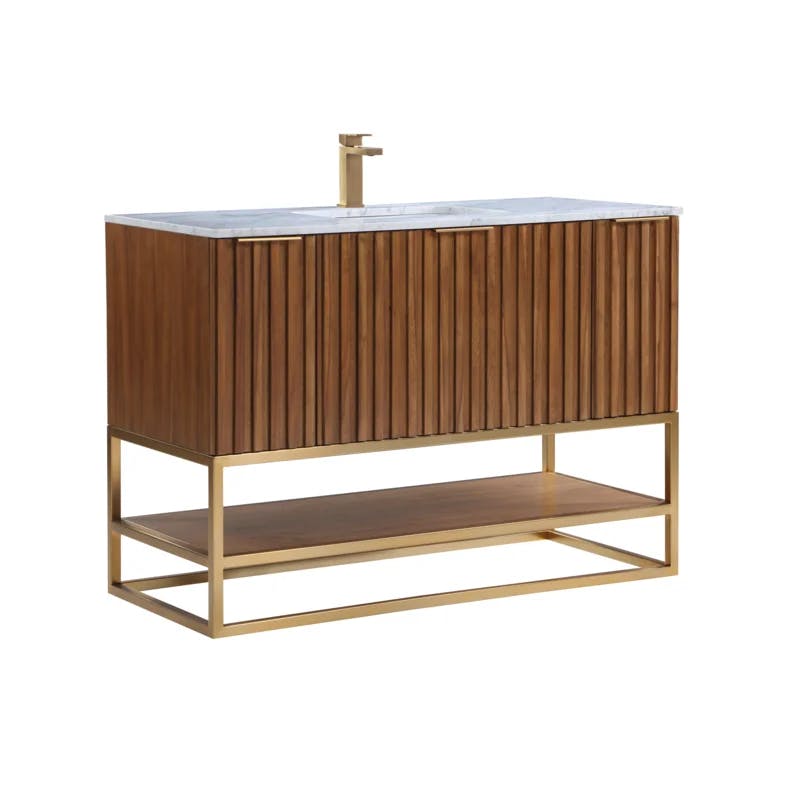 Terra 48'' Walnut Single Freestanding Bathroom Vanity with Satin Brass Accents