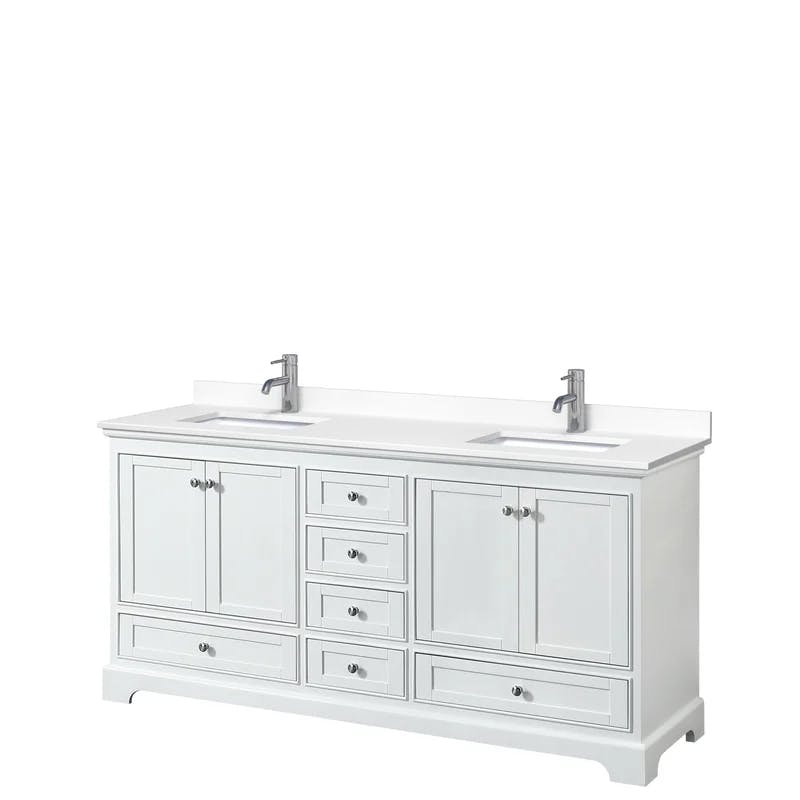 Deborah Contemporary 72'' White Double Freestanding Bathroom Vanity with Marble Top