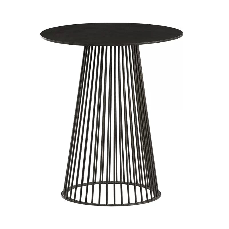 Modern Black Iron and Stone Round Pedestal Side Table