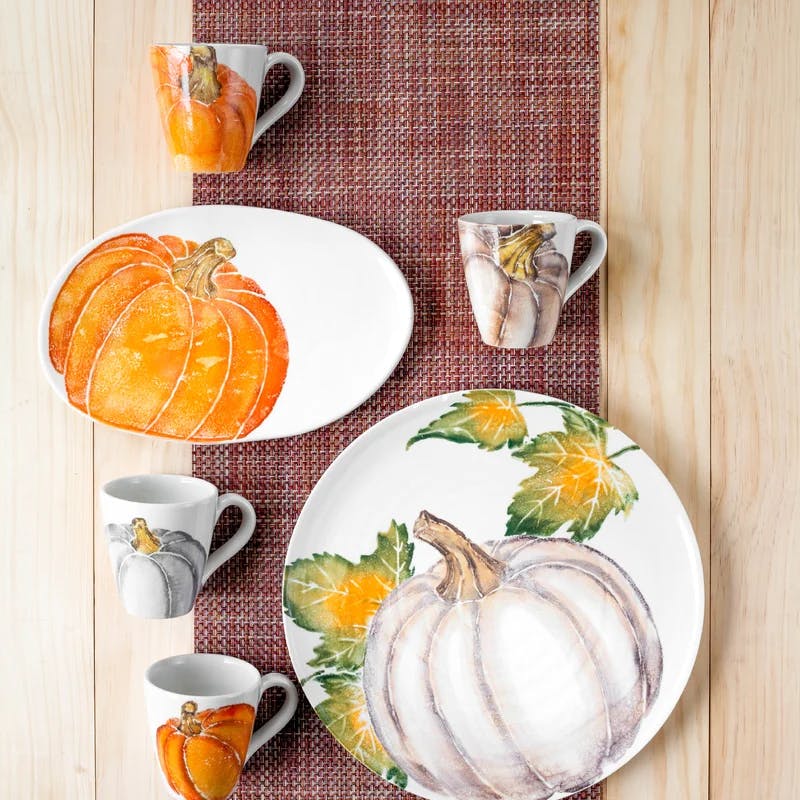 Florentine Harvest Ceramic Oval Platter with Pumpkin Motif