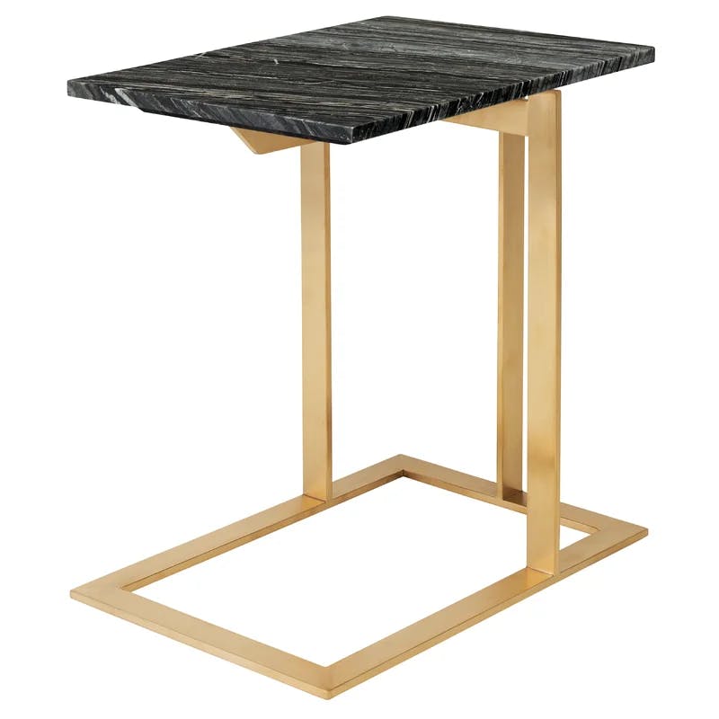 Contemporary Dell 22" Rectangular Side Table in Black Marble & Gold Metal