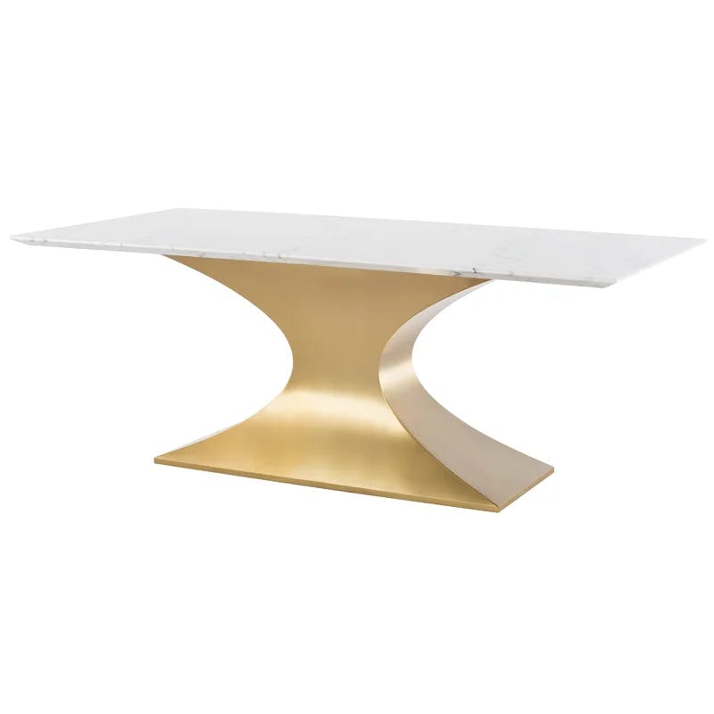 Elegant Gold and White Marble 78" Transitional Dining Table