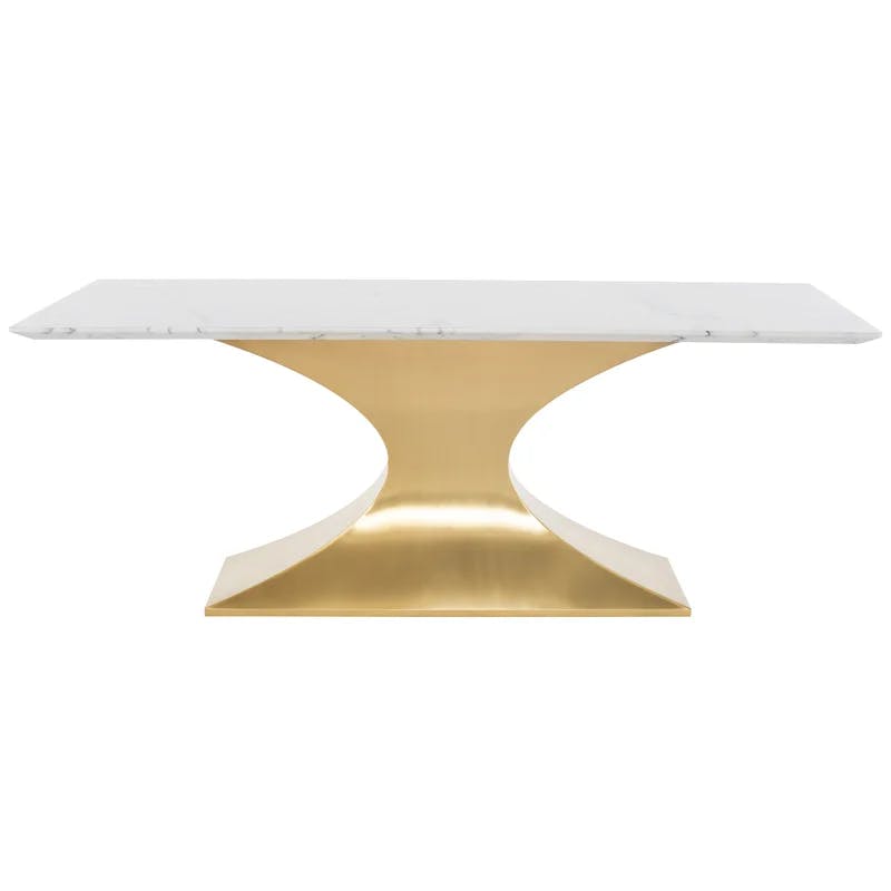 Elegant Gold and White Marble 78" Transitional Dining Table