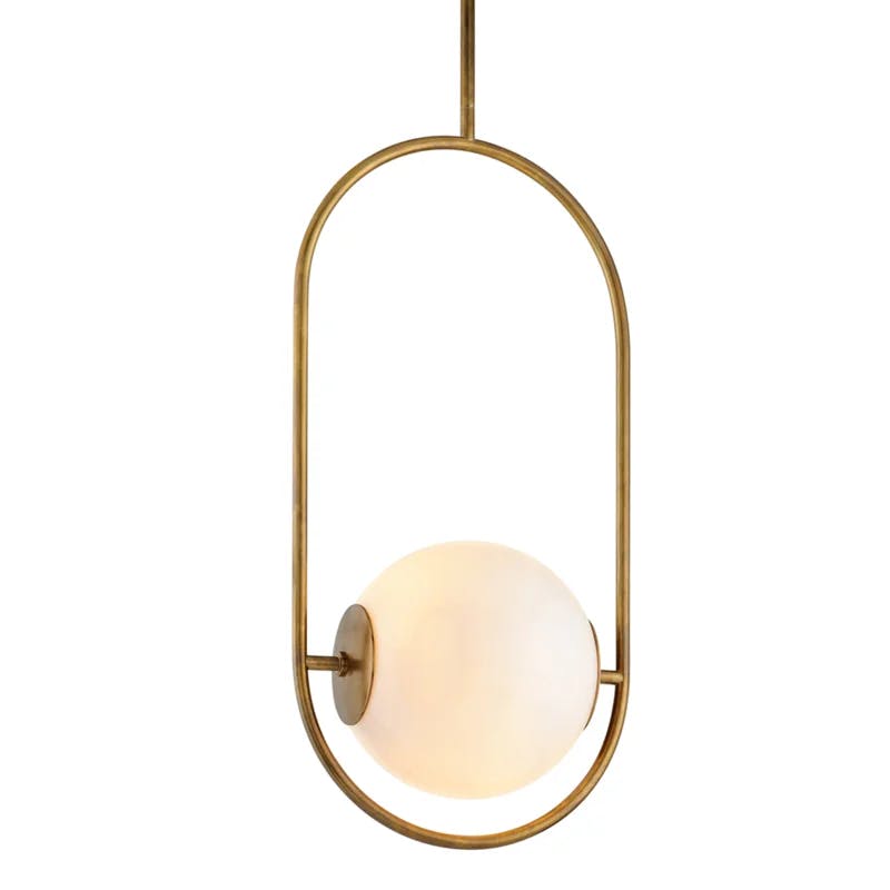 Everley Vintage Brass Globe Pendant with Opal White Glass