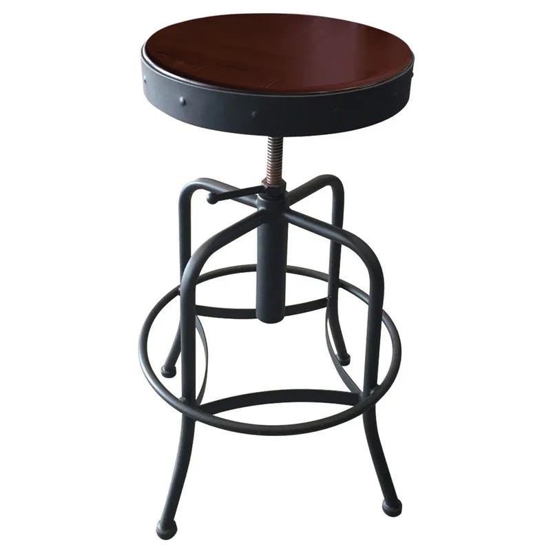 Adjustable Swivel Backless Stool in Steel Black and Cherry Wood