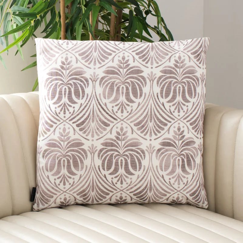 Classic Contemporary Chic Beige & White Cotton Blend Square Throw Pillow