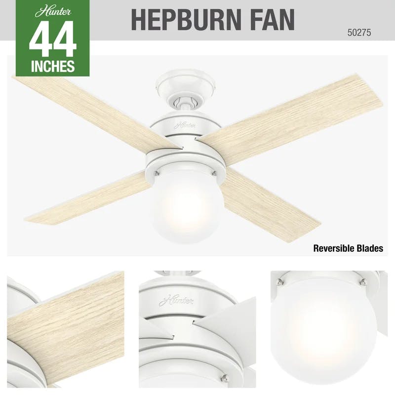 Hepburn 44" Matte White LED Chandelier Ceiling Fan with Remote