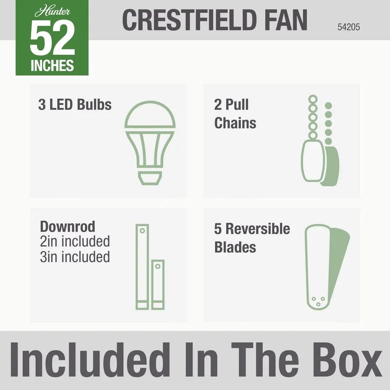 Hunter Crestfield Low Profile 52" Bronze Ceiling Fan with LED Lights