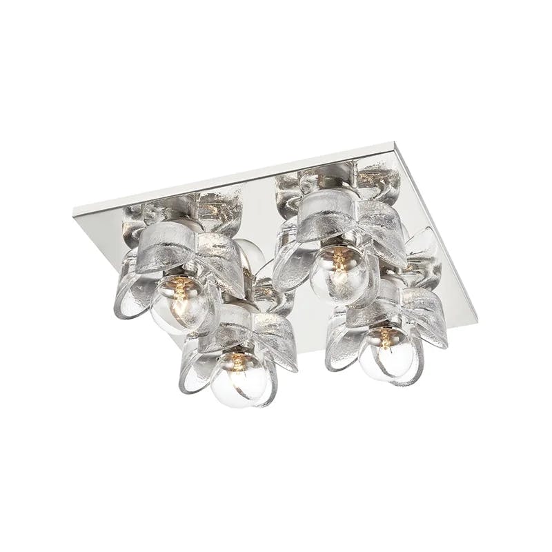 Shea Transitional 4-Light Polished Nickel Flush Mount with Glass Shade