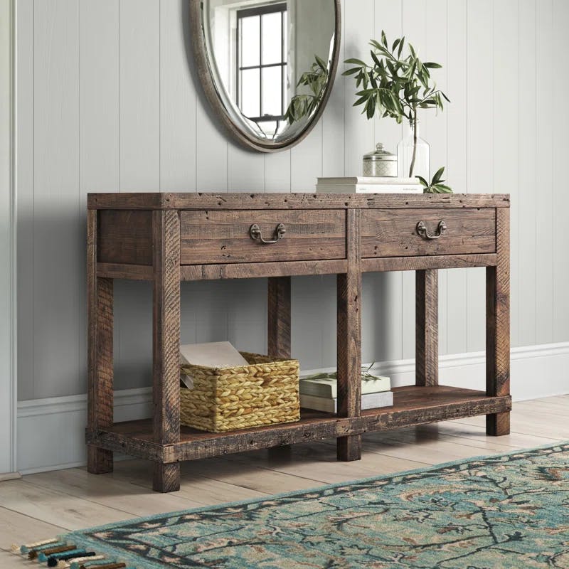 Alexandra Rustic 55'' Reclaimed Wood & Metal Console Table with Storage