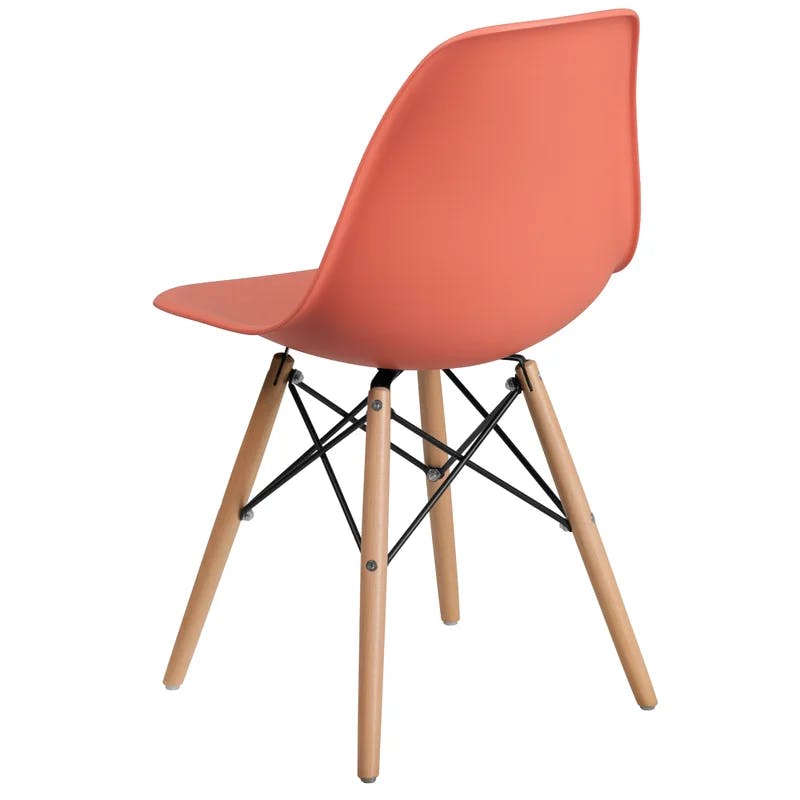 Mid-Century Modern Peach Molded Side Chair with Wooden Legs