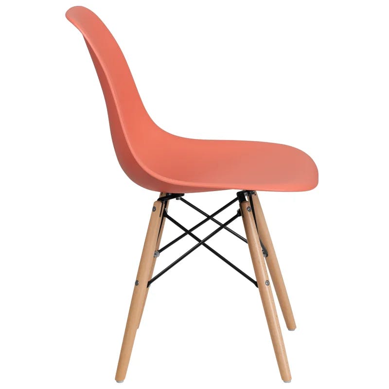 Mid-Century Modern Peach Molded Side Chair with Wooden Legs