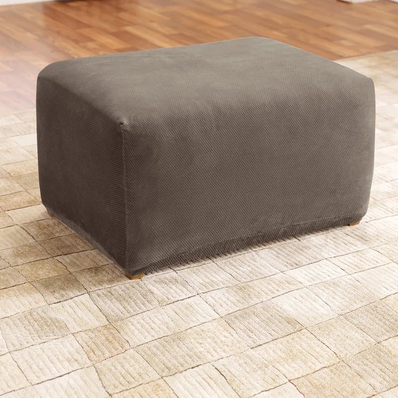 Stretch Pique Taupe Oversized Ottoman Slipcover