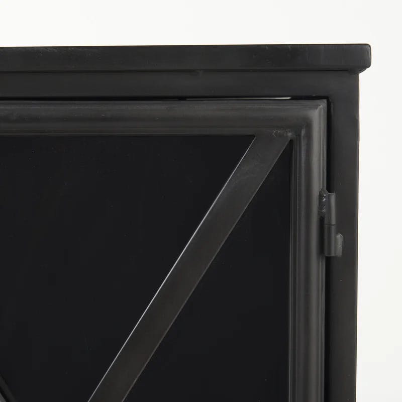 Poppy Black Iron Glass Paneled Distressed Sideboard with Storage