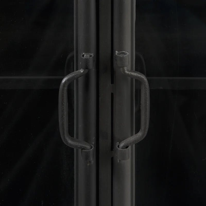 Poppy Black Iron Glass Paneled Distressed Sideboard with Storage