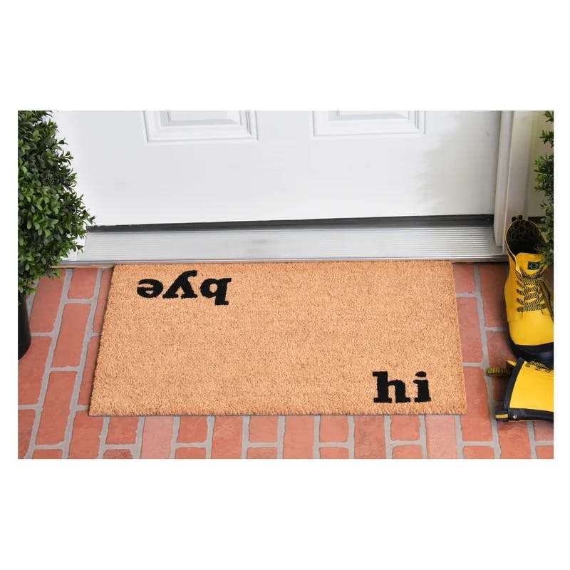 Rectangular Coir Welcome Mat for Indoor/Outdoor Use - 'Hi Bye'