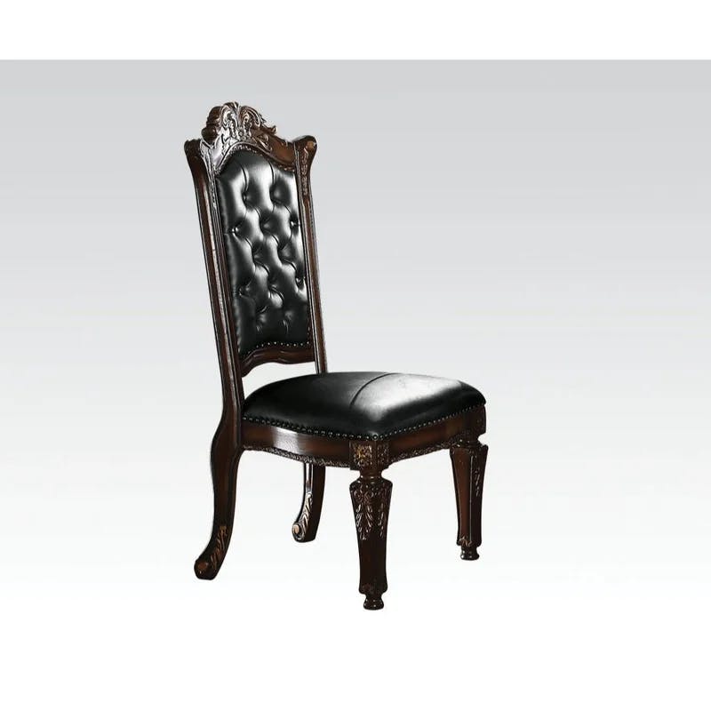 Cherry Brown Traditional Carved Wood Side Chair Set