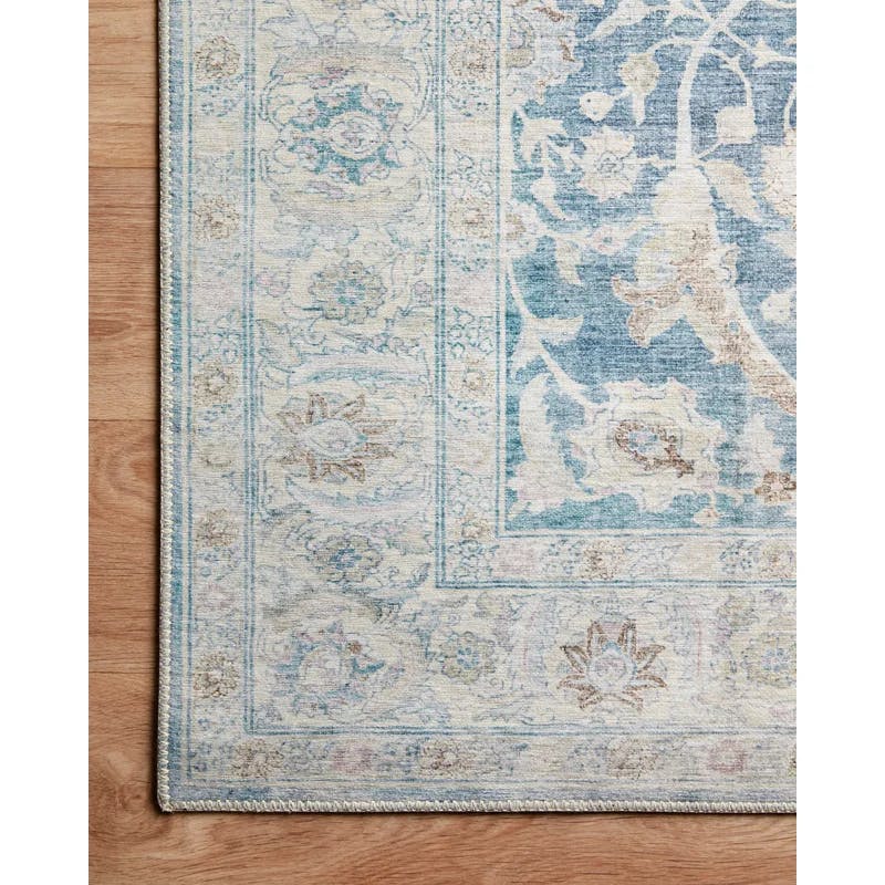 Jules Antique Blue/Gray Easy-Care Polyester Square Rug