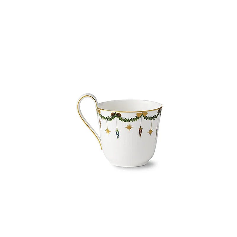 Festive Star Fluted Ceramic Christmas Mug with High Handle