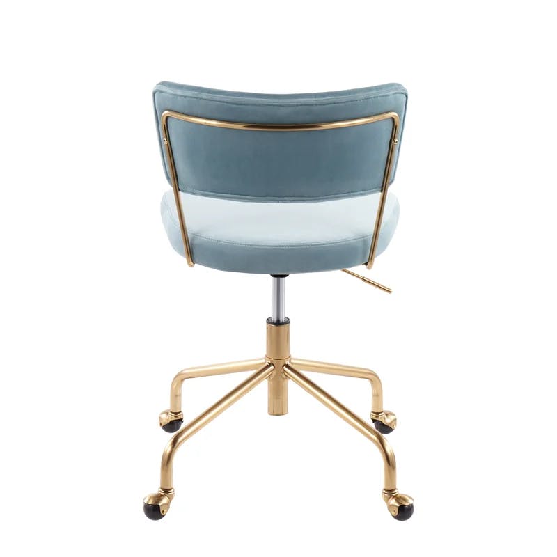 Chic Modern Swivel Task Chair in Light Blue Velvet and Gold Metal