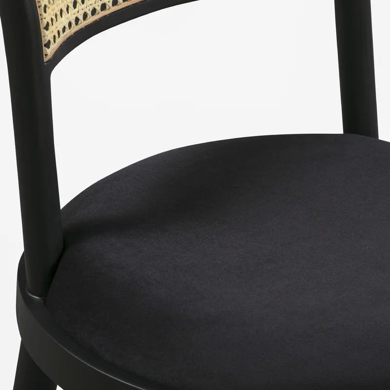 Abbey Modern Black Velvet and Cane Side Chair with Metal Accents