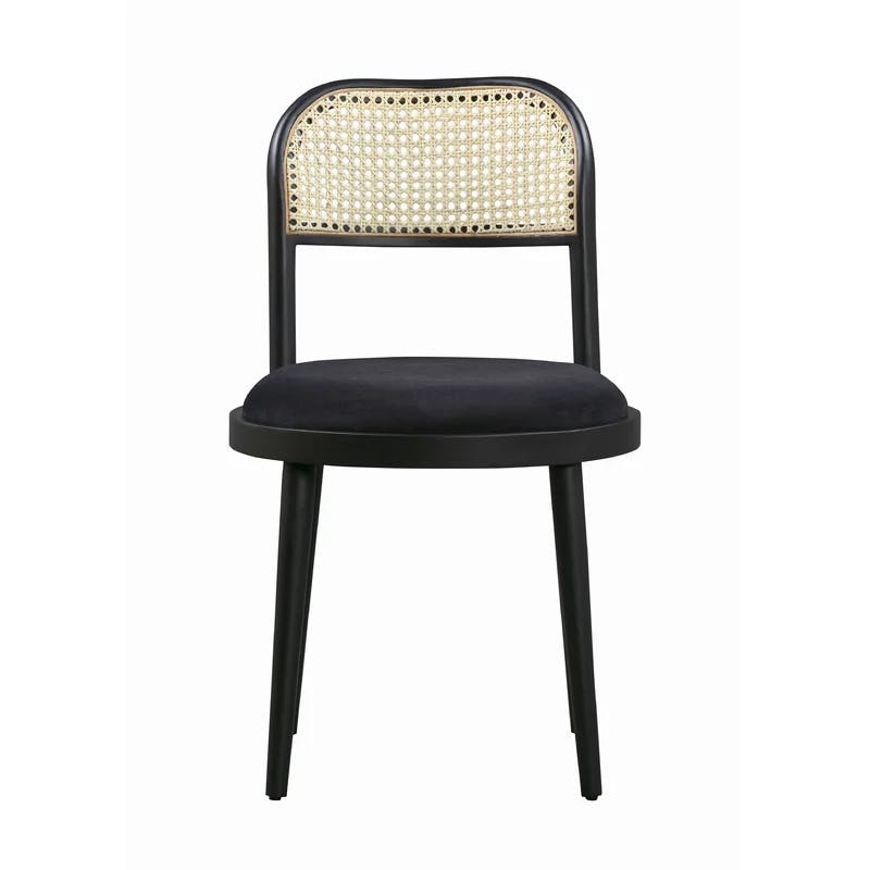Abbey Modern Black Velvet and Cane Side Chair with Metal Accents