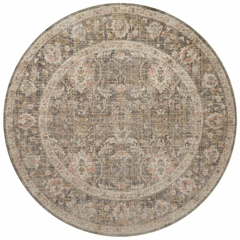Sage and Blush 36" Round Synthetic Easy-Care Rug
