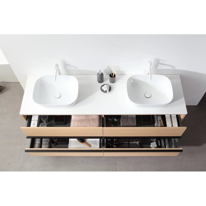 Eris 55'' Whitewash Oak Double Sink Wall-Mount Vanity