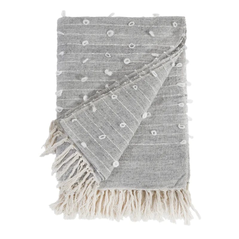 Zaidee Luxurious Natural Grey Oversized Handwoven Wool Blend Throw