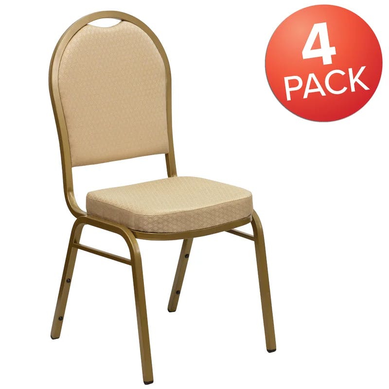 Elegant Beige Patterned Fabric & Gold Frame Stacking Banquet Chair