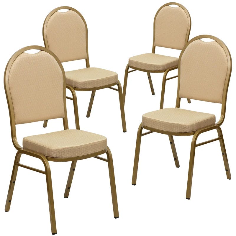 Elegant Beige Patterned Fabric & Gold Frame Stacking Banquet Chair
