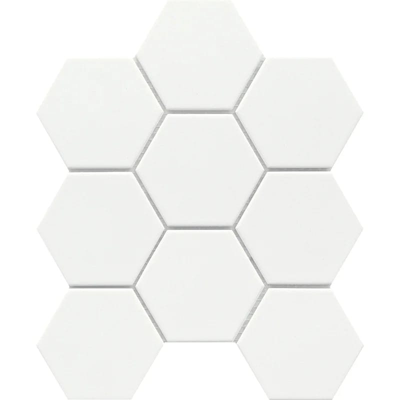 Matte Pure White 8.66" Hexagon Porcelain Mosaic Tile