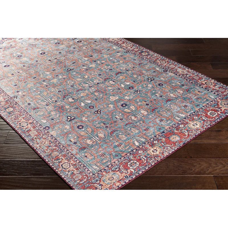 Emi Easy Care Washable Red Synthetic Rectangular Rug