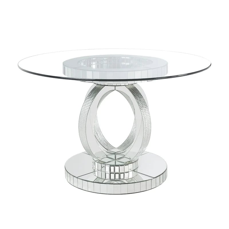 47" Round Glass Top Dining Table with Mirrored Pedestal