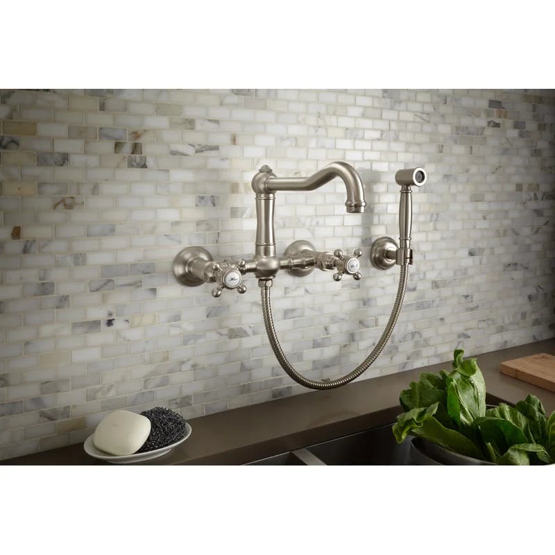 Classic Polished Nickel Double-Handle Kitchen Faucet with 180° Swivel