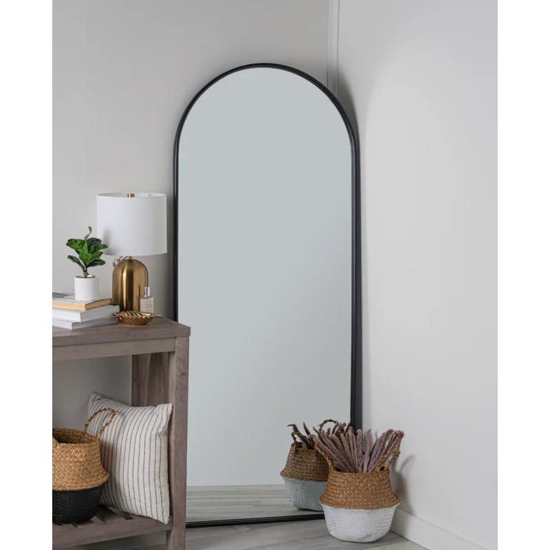 Elegant Arch Full-Length 68" Floor Mirror in Silver and Gold