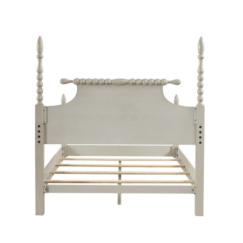 Beckett Natural Whitewash Queen Poster Bed with Wood Frame