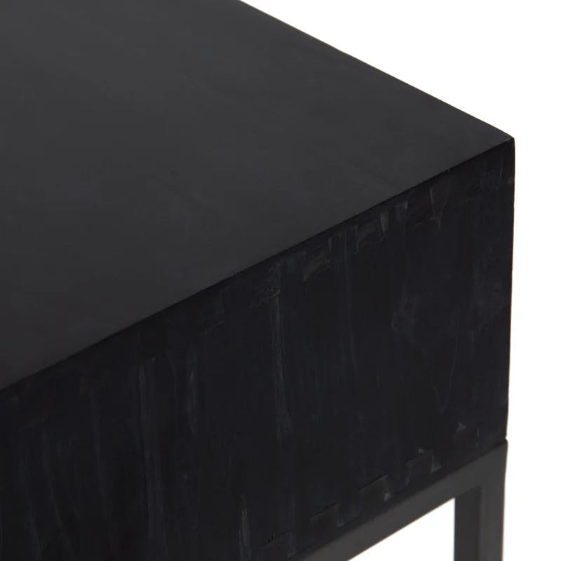 Modern Black Poplar & Iron Console Table with Leather Pulls