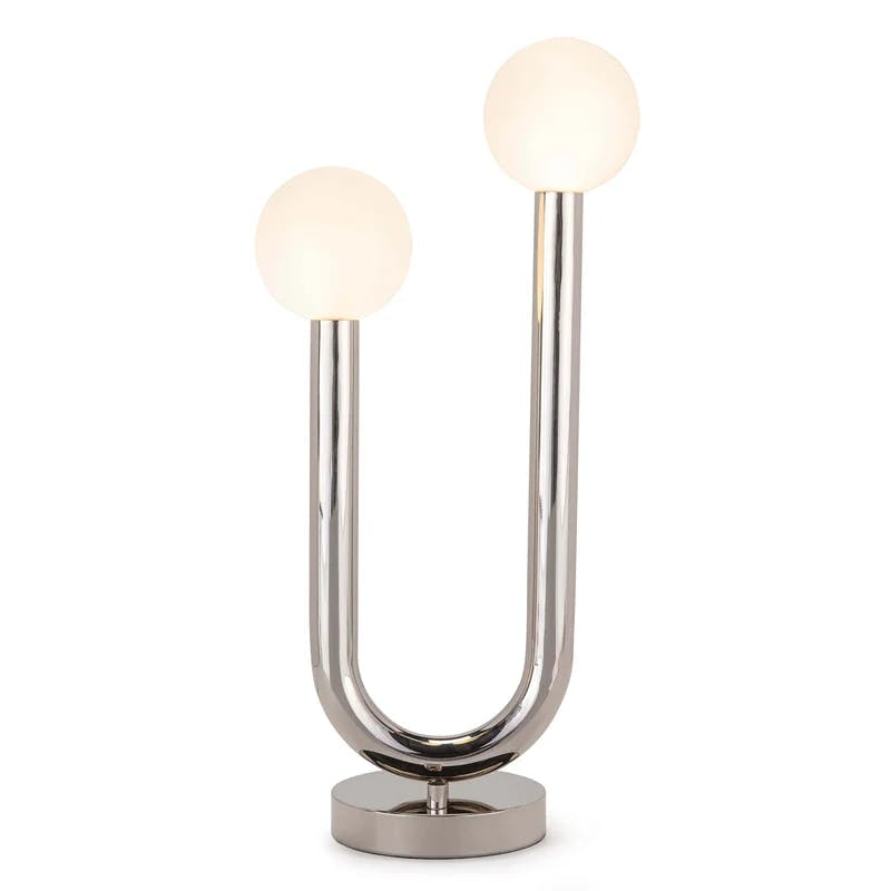 Happy Polished Nickel 2-Light Table Lamp with Matte White Bulbs