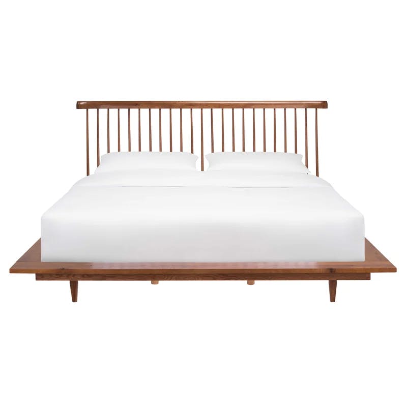 Elliot Farmhouse Chic Light Brown King Bed with Spindle Headboard and Storage Drawer