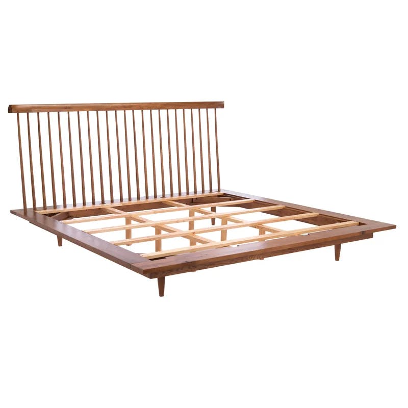 Elliot Farmhouse Chic Light Brown King Bed with Spindle Headboard and Storage Drawer