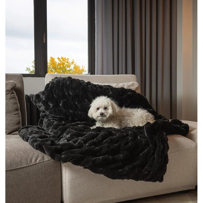 Luxurious Charcoal Black Faux Fur 50" x 60" Throw Blanket