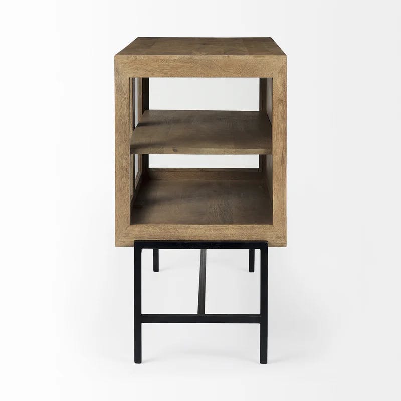 Arelius Light Brown Mango Wood with Black Iron Base Accent Cabinet