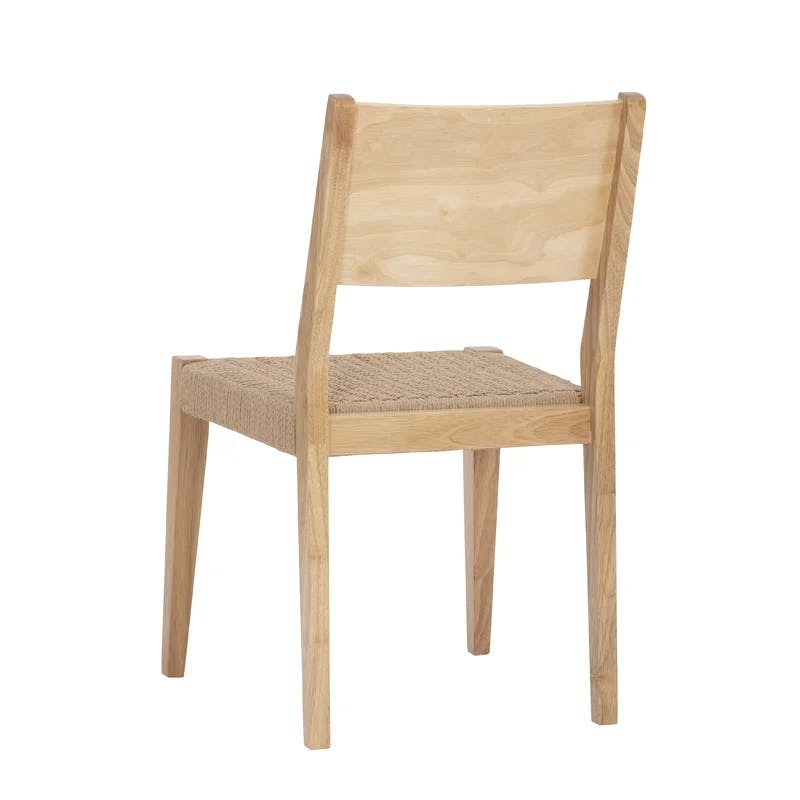 Midcentury Natural Brown Basketweave Rope & Wood Dining Chair Set