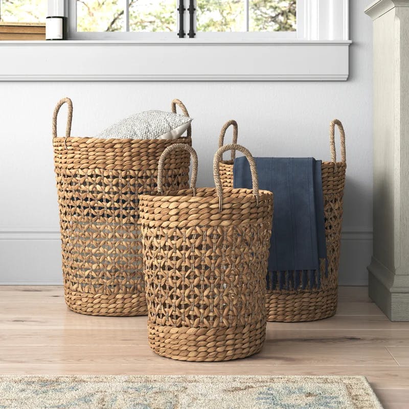 Cylindrical Seagrass Tapered Storage Baskets Set of 3