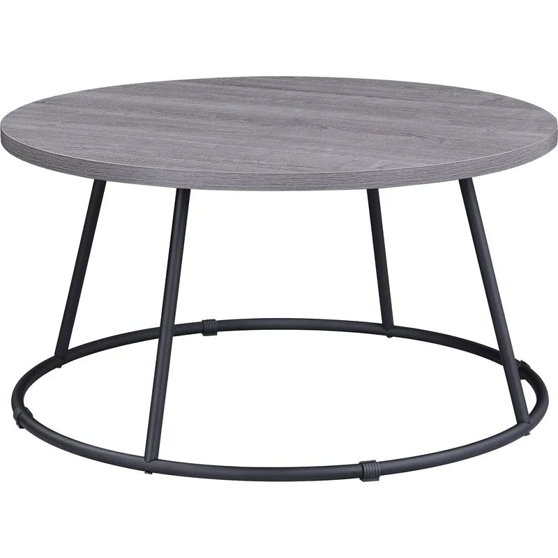Weathered Charcoal 31.5'' Round Industrial Wood & Metal Coffee Table
