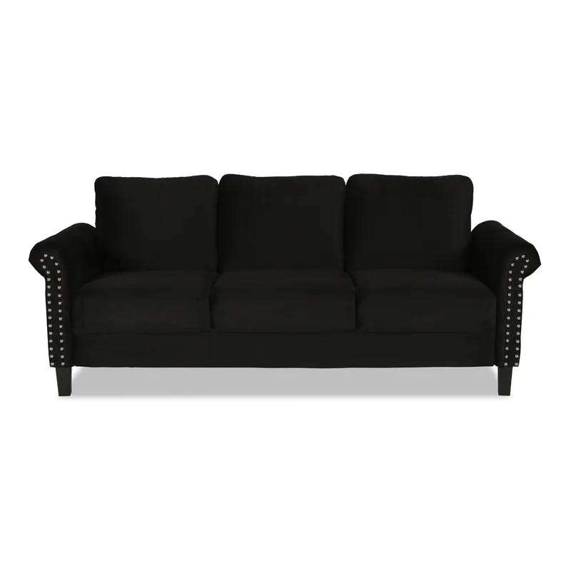 Elegant Alani 80.5'' Black Velvet Sofa with Nailhead Trim
