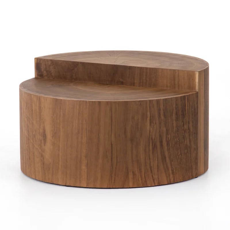 Modern Caramel Oak Round Coffee Table, 28 Inch